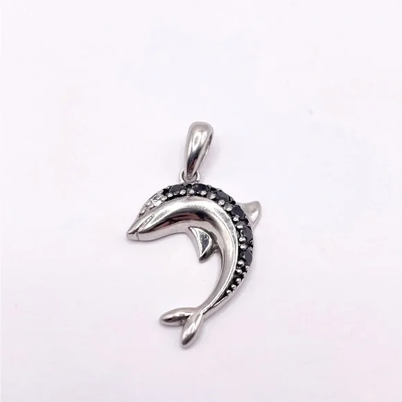 Blue Sapphires Dolphin 925 sterling silver pendant - Picture 7 of 8